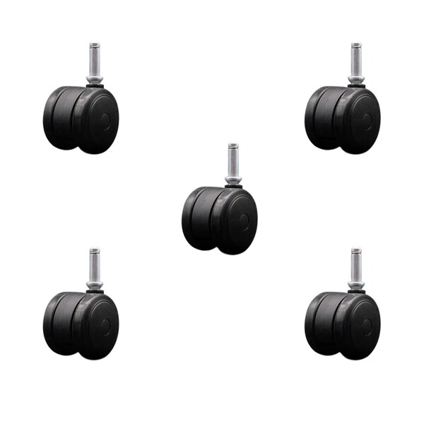 2'' Black Floor Safe Twin Wheel Casters 7/16 Grip Ring Stem, 5PK